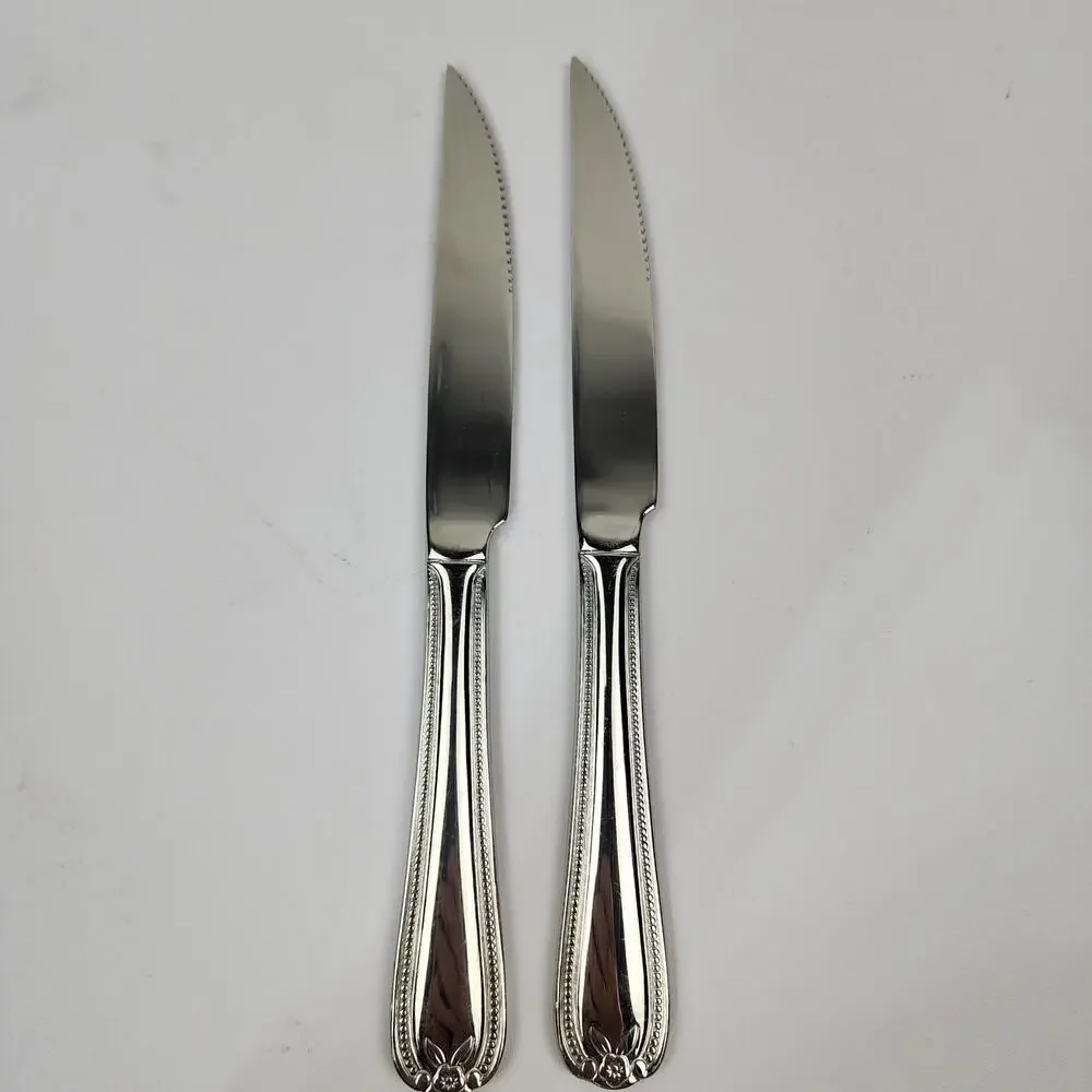 2 Temp-Tations 18/10 by Tara Old World Bead Stainless Steak Knives